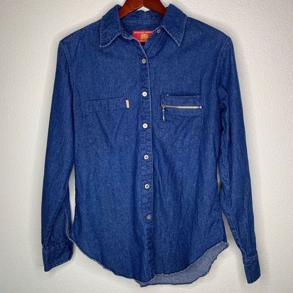 Bugle Boy Company's Women's Blue Vintage Button-Down Long-Sleeve Denim Shirt Siz - Picture 1 of 11